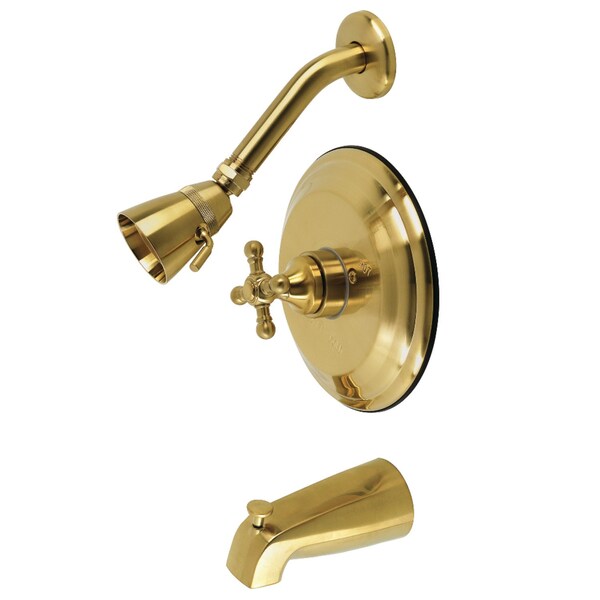 Kingston Brass Tub and Shower Faucet, 3, Wall Mount, Brushed Brass KB2637BX - main